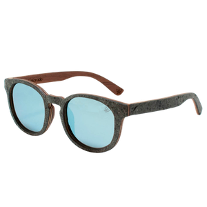 Lentes de sol madera y piedra natural con cristal espejados en azul cielo