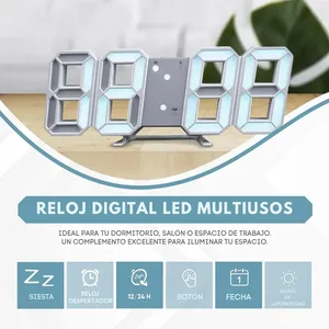 Reloj Digital 3D LED Moderno – Efecto Flotante, Alarma, Doble Montaje [Luz Blanca]