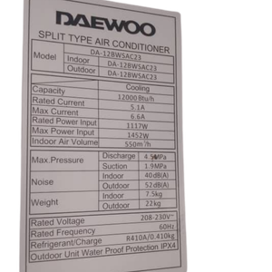 Aire acondicionado 12000Btu split Daewoo