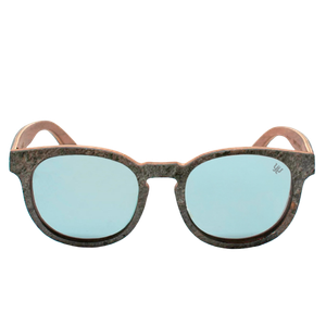 Lentes de sol madera y piedra natural con cristal espejados en azul cielo