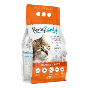 Arena para Gatos Bentysandy Ultra absorbente y Ultra aglomerante 100% Bentonita con aroma (NARANJA) 10L/ 8.7Kg