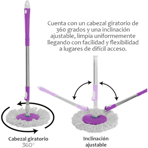 Mopa Giratoria Rotary Mop – Centrífugo de Acero Inoxidable, Giro 360°, Incluye Repuesto