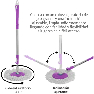 Mopa Giratoria Rotary Mop – Centrífugo de Acero Inoxidable, Giro 360°, Incluye Repuesto
