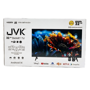 Smart TV JVK 32" HD – Android 14, Wi-Fi, Sonido Envolvente, Incluye Soporte de Pared