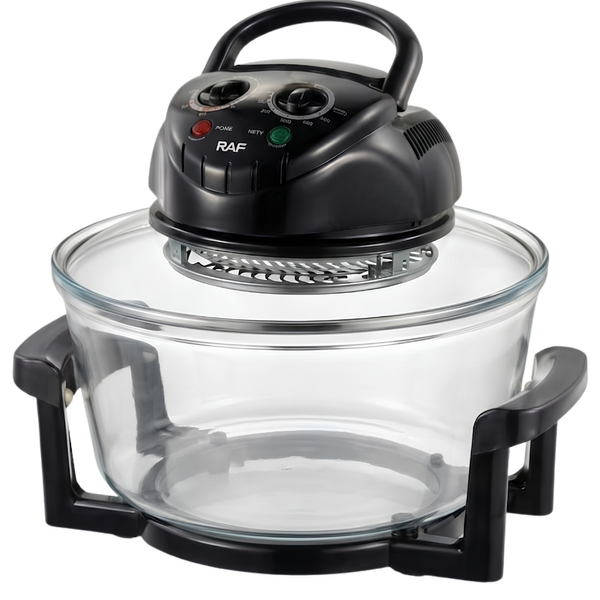 Freidora de Aire RAF de Vidrio 12L – Tazón Transparente, 1400W, Ciclo Aerodinámico, 3 en 1