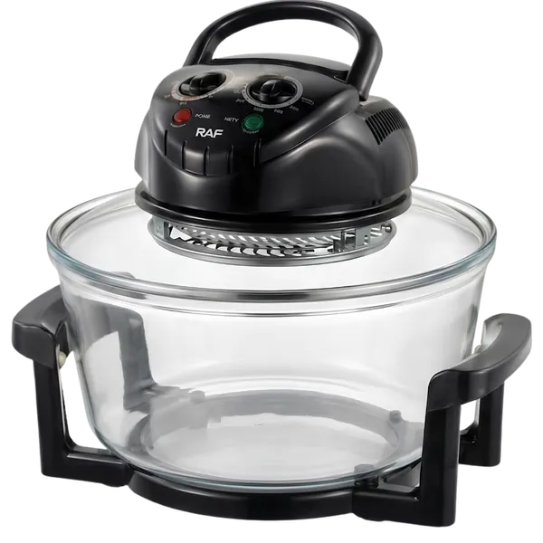 Freidora de Aire RAF de Vidrio 12L – Tazón Transparente, 1400W, Ciclo Aerodinámico, 3 en 1