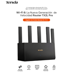 Router Tenda TX2L Pro – Wi-Fi 6, Gigabit Doble Banda, Seguridad WPA3 [Negro]