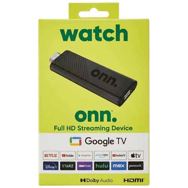 Onn. Full HD Streaming Device con Google TV – Full HD, Chromecast Integrado, Dolby Audio [Negro]