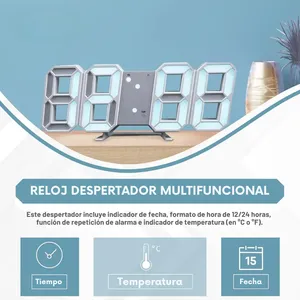 Reloj Digital 3D LED Moderno – Efecto Flotante, Alarma, Doble Montaje [Luz Blanca]