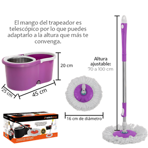 Mopa Giratoria Rotary Mop – Centrífugo de Acero Inoxidable, Giro 360°, Incluye Repuesto