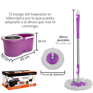 Mopa Giratoria Rotary Mop – Centrífugo de Acero Inoxidable, Giro 360°, Incluye Repuesto