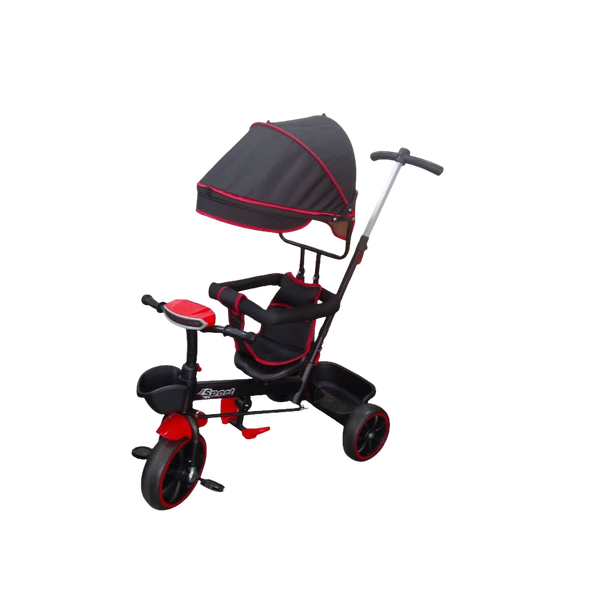 Triciclo Infantil Sport – Negro con Rojo, Mandos Electrónicos y Control Manual