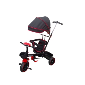 Triciclo Infantil Sport – Negro con Rojo, Mandos Electrónicos y Control Manual