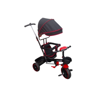 Triciclo Infantil Sport – Negro con Rojo, Mandos Electrónicos y Control Manual