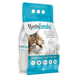 Arena para gatos Bentysandy Ultra absorbente y Ultra aglomerante 100% bentonita con aroma (JABON DE MARSELLA) 5L/4.35Kg