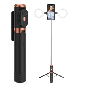 Selfie Stick Trípode 4 en 1 con Control Bluetooth y 2 Aros de Luz – Extensible y Multifuncional