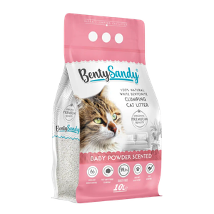 Arena para Gatos Bentysandy Ultra absorbente y Ultra aglomerante 100% Bentonita con aroma (BEBE) 10L/ 8.7Kg
