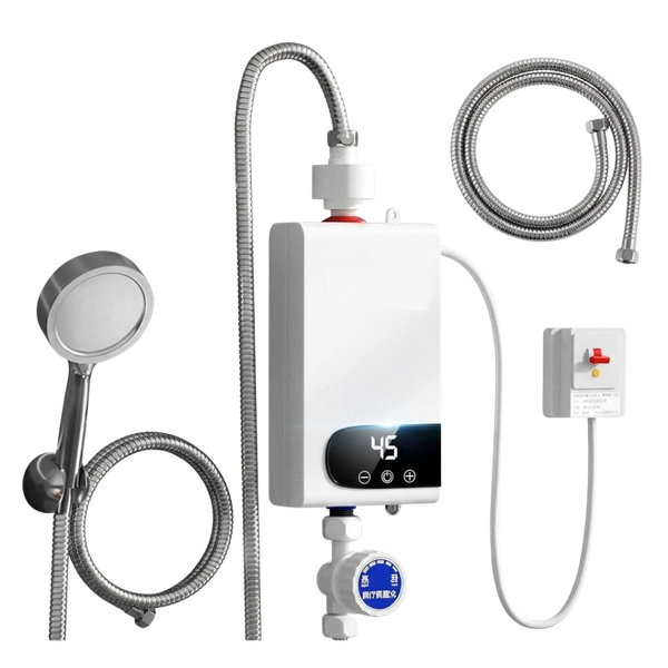 Calentador de Agua Eléctrico Instantáneo – Pantalla Digital, Kit de Ducha Incluido, Calentamiento Rápido [Blanco]
