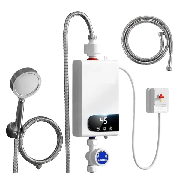 Calentador de Agua Eléctrico Instantáneo – Pantalla Digital, Kit de Ducha Incluido, Calentamiento Rápido [Blanco]