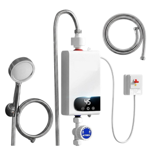 Calentador de Agua Eléctrico Instantáneo – Pantalla Digital, Kit de Ducha Incluido, Calentamiento Rápido [Blanco]