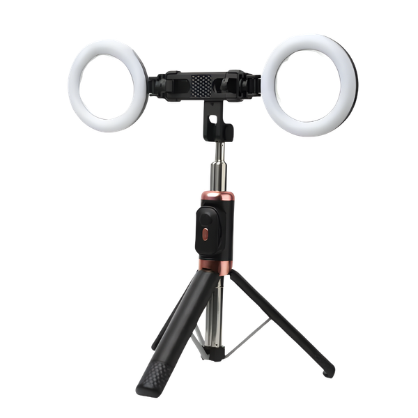 Selfie Stick Trípode 4 en 1 con Control Bluetooth y 2 Aros de Luz – Extensible y Multifuncional