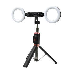 Selfie Stick Trípode 4 en 1 con Control Bluetooth y 2 Aros de Luz – Extensible y Multifuncional