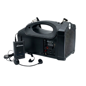 Amplificador Inalámbrico Portátil Mivic’s – Micrófono de Solapa/Headset, Batería Recargable, USB/SD [Pantalla LCD]