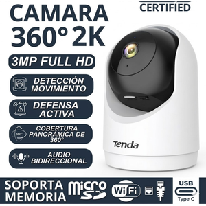 Cámara de Seguridad Tenda 360° – Resolución 2K, Audio Bidireccional, Conexión WiFi / Ethernet [Blanco]