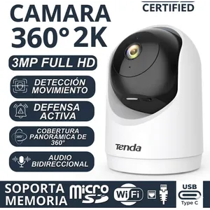 Cámara de Seguridad Tenda 360° – Resolución 2K, Audio Bidireccional, Conexión WiFi / Ethernet [Blanco]