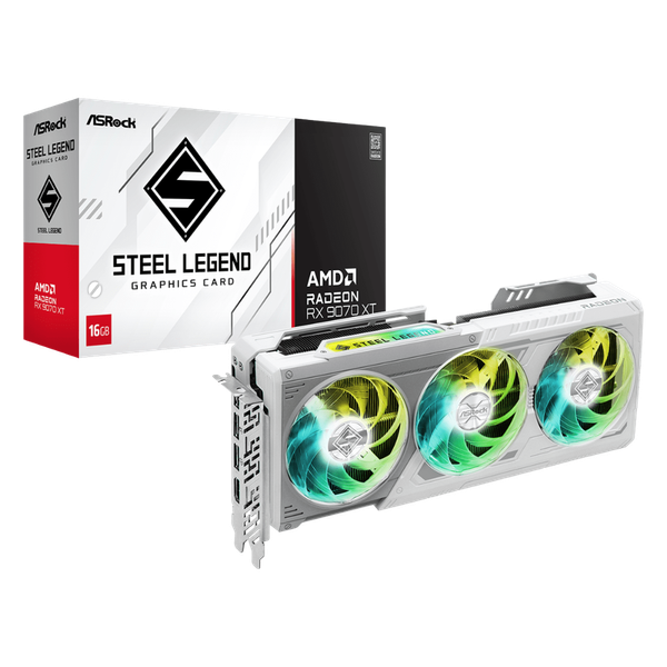 Tarjeta Gráfica ASRock Radeon RX 9070 XT 16GB Steel Legend White 3 fans