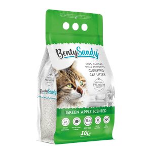 Arena para Gatos Bentysandy Ultra absorbente y Ultra aglomerante 100% Bentonita con aroma (MANZANA VERDE) 10L/ 8,7Kg 4Unds