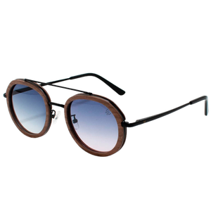 Lente de sol madera/metal con cristal degradado azul