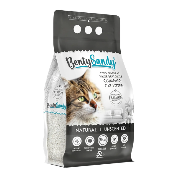 Arena para gatos Bentysandy Ultra absorbente y Ultra aglomerante 100% bentonita 5L/4.35Kg (SIN AROMA)