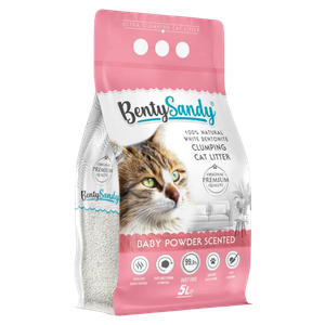 Arena para gatos Bentysandy Ultra absorbente y Ultra aglomerante 100% bentonita con aroma (BEBE) 5L/4,35Kg 8 Unds