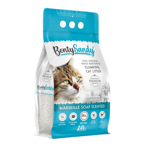 Arena para Gatos Bentysandy Ultra absorbente y Ultra aglomerante 100% Bentonita con aroma (JABON DE MARSELLAS) 10L/ 8.7Kg