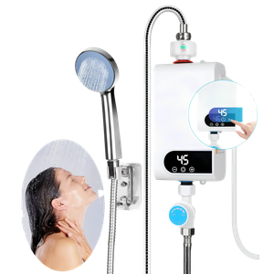 Calentador de Agua Eléctrico Instantáneo – Pantalla Digital, Kit de Ducha Incluido, Calentamiento Rápido [Blanco]