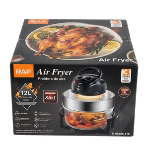 Freidora de Aire RAF de Vidrio 12L – Recipiente Transparente, 1400W, Ciclo 360°, 8 en 1