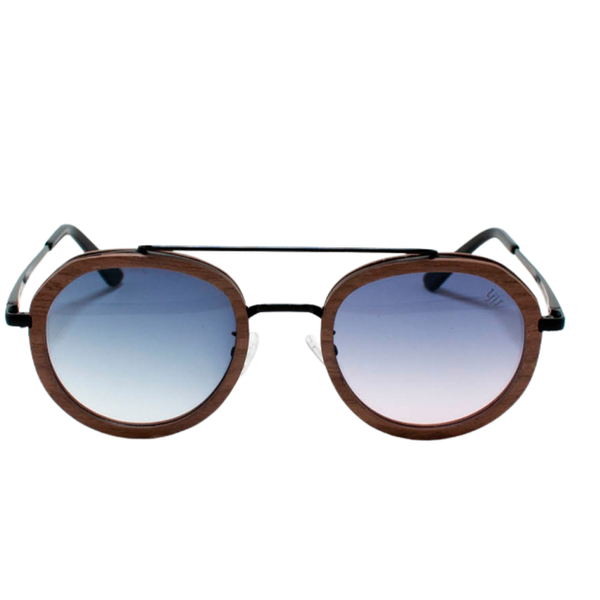 Lente de sol madera/metal con cristal degradado azul